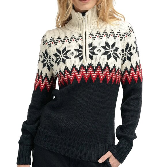 Dale of Norway Womens S Myking Sweater High Neck Zip Merino Wool Black Raspberry - Picture 1 of 7